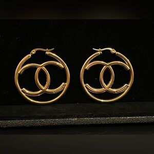 Fashion Jewelry Gold Hoop CC Logo Earrings
